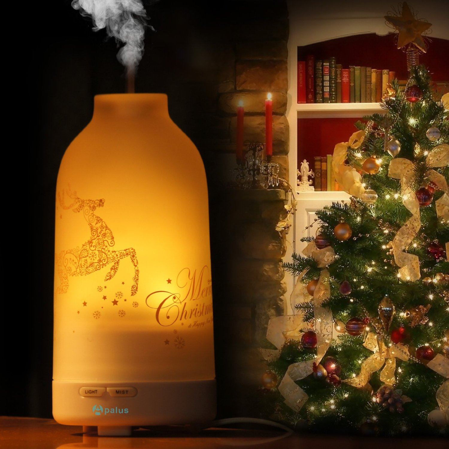 Apalus 100 ML Glass Essential Oil Diffuser, Ultrasonic Aromatherapy Diffuser, Christmas Version