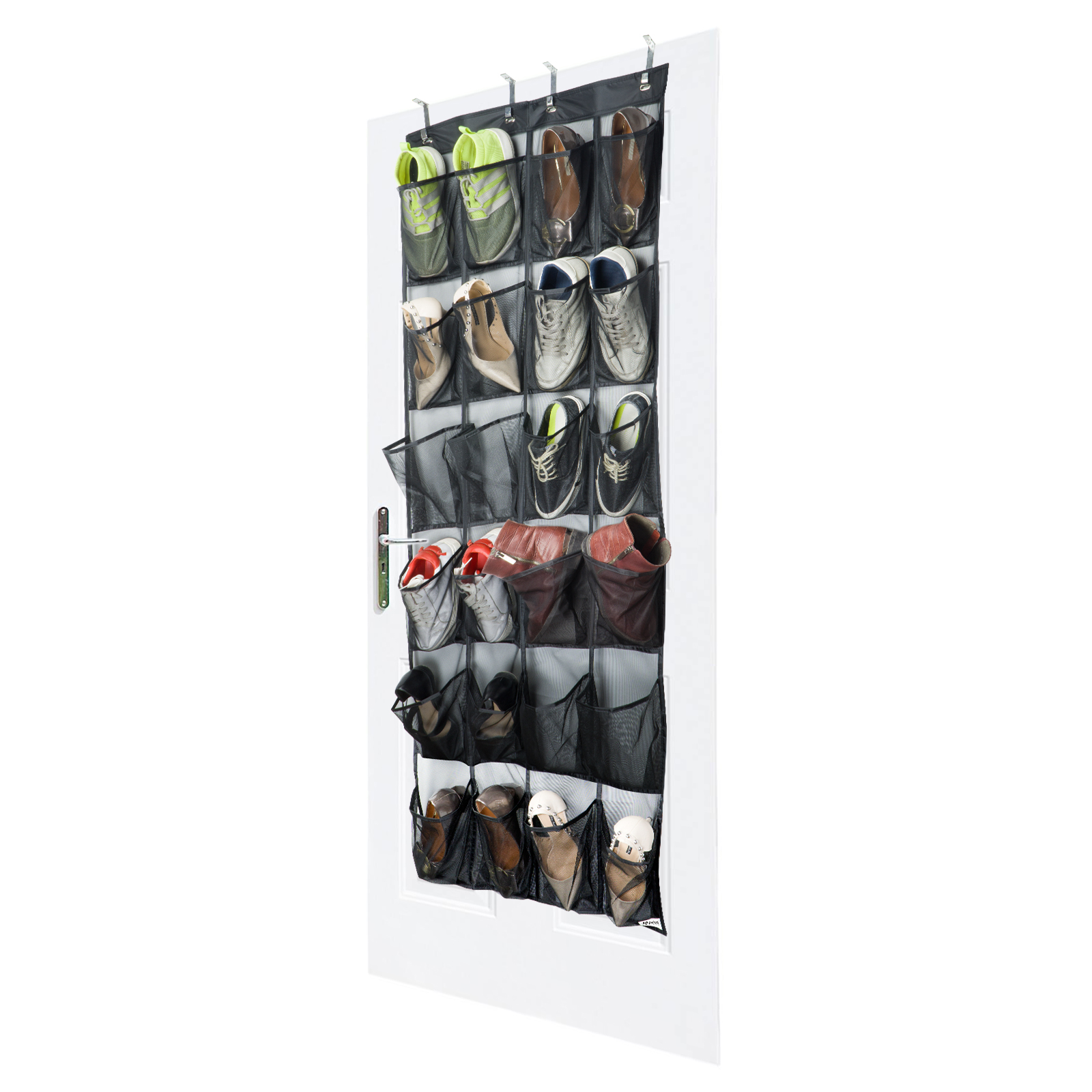 Apalus Over the Door Shoe Organizer, Door-mounted storage, Sneakers, Sandals Rack with Mesh Pockets for Easy storage with 4 Adjustable Door Hooks, Fits most door types/sizes (24 Pockets)