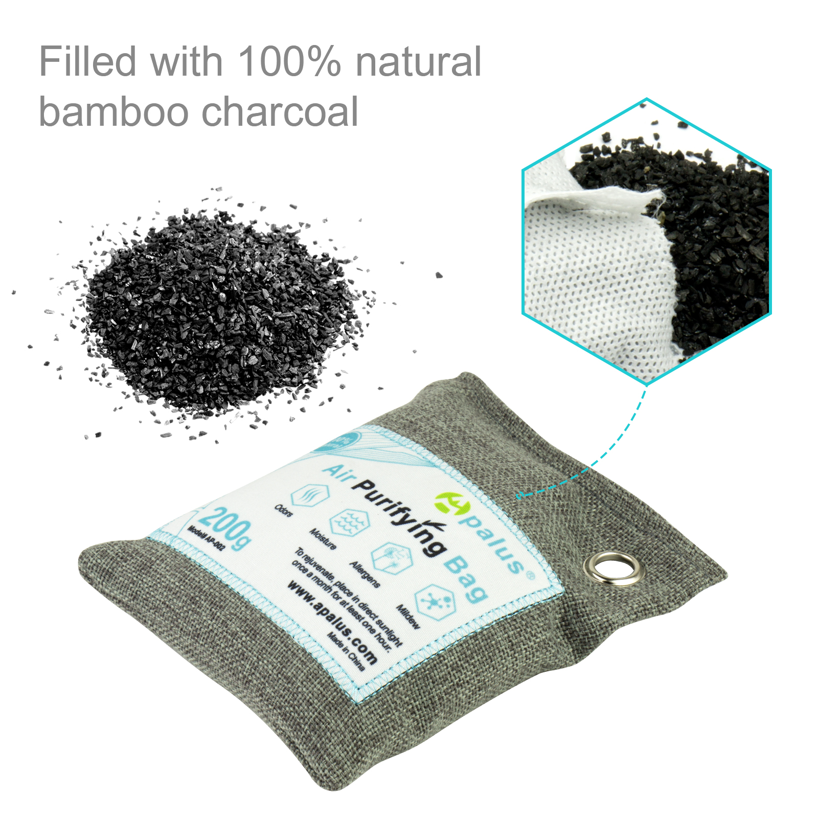 Apalus Air Purifying Bag, Bamboo Activated Charcoal Air Freshener, Car Air Dehumidifier, Deodorizer and Purifier Bags-100% Natural & Chemical Free Moisture, Odor Absorber, 200G 